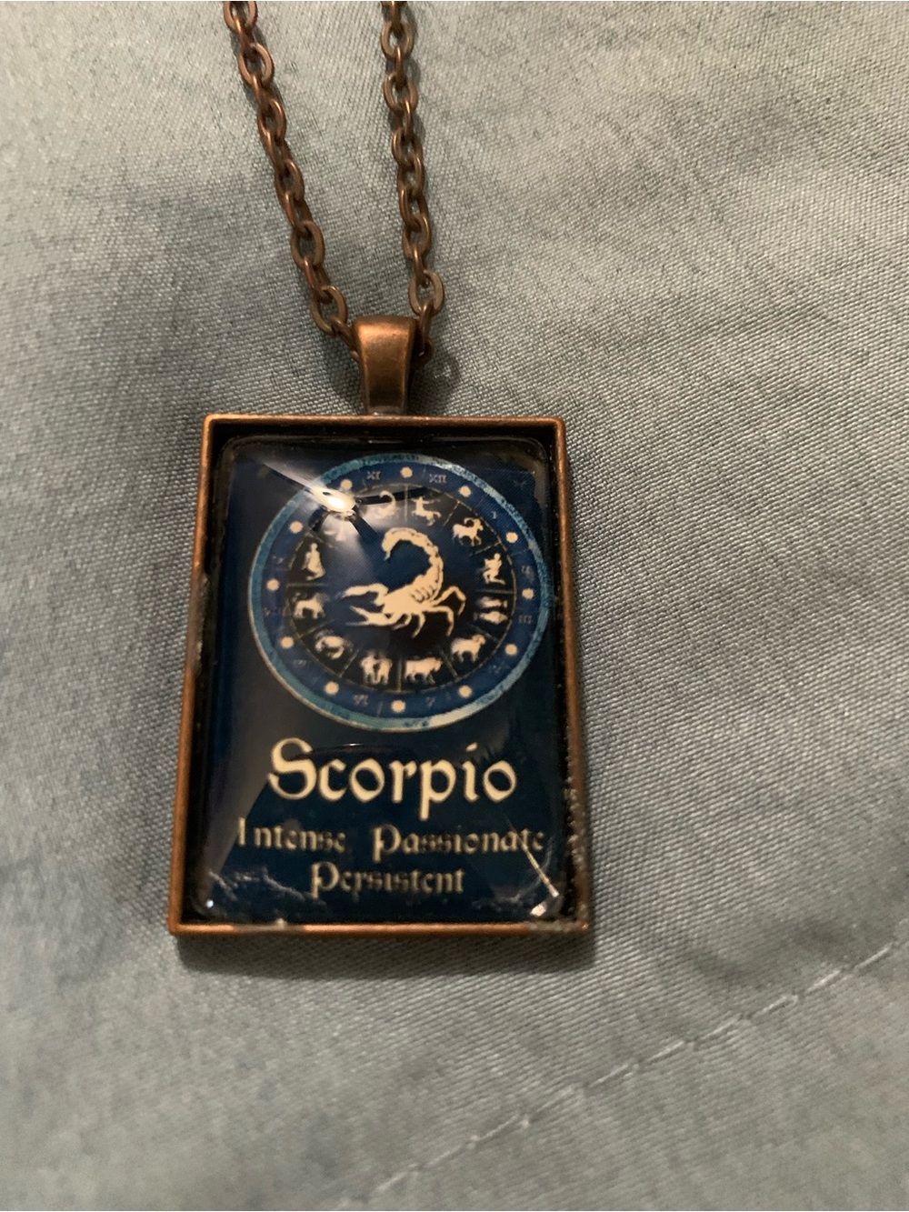 Vintage Scorpio Zodiac Pendant Necklace - Blue on Copper-Tone